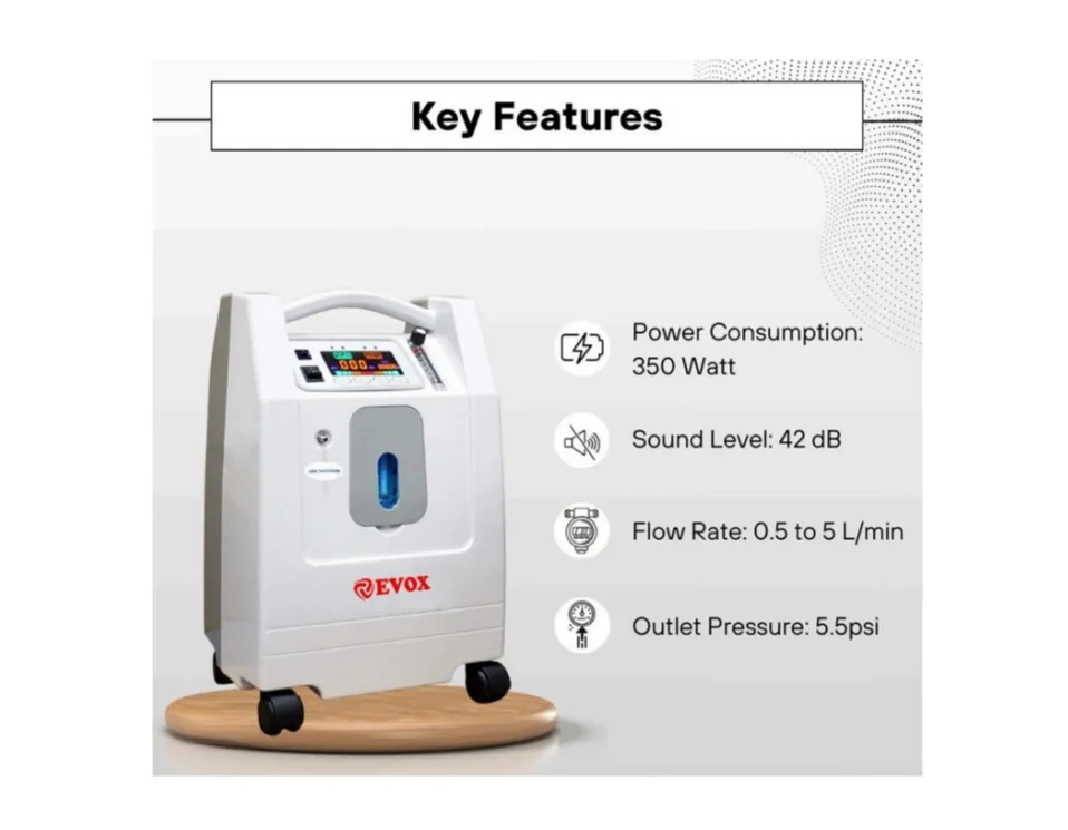 Evox 5 LPM oxygen concentrator for home oxygen therapy and respiratory support