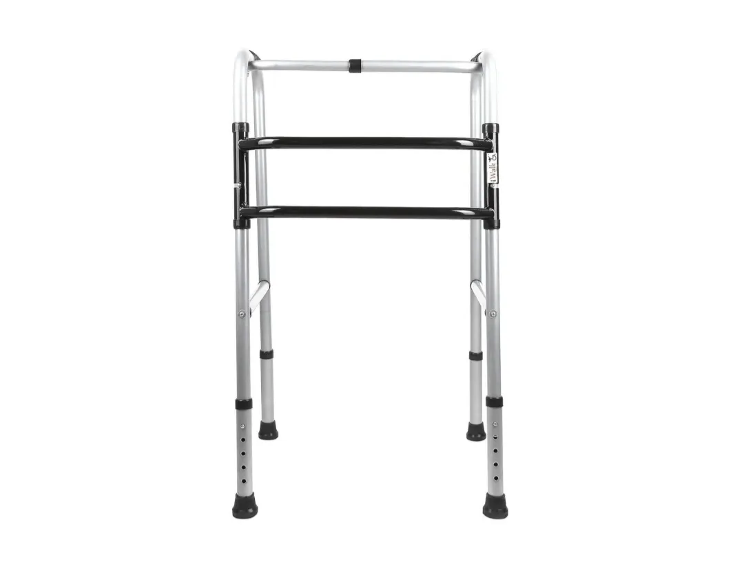 Double folding chrome walker with adjustable height for walking support