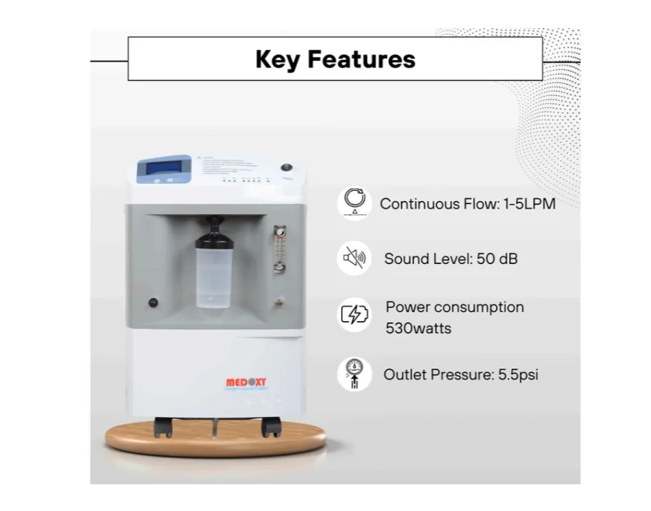 Medoxy 5 LPM oxygen concentrator for home oxygen therapy with continuous oxygen delivery