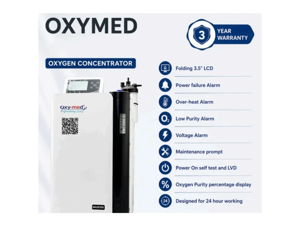 Oxymed 5 LPM oxygen concentrator with LCD display for home respiratory care