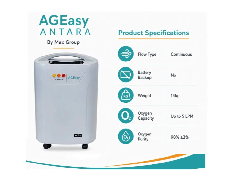 Antara AGEasy 5 LPM oxygen concentrator for home respiratory care